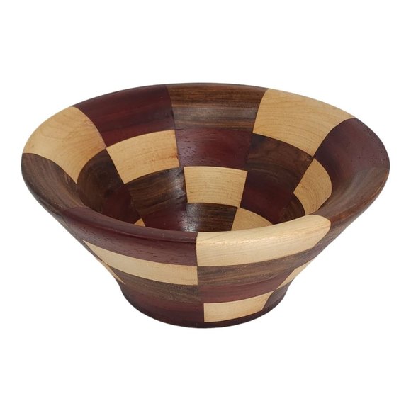 Rosewood, Padauk, Maple Wood Bowl Segmented Turned 8.75" Diameter Made in US